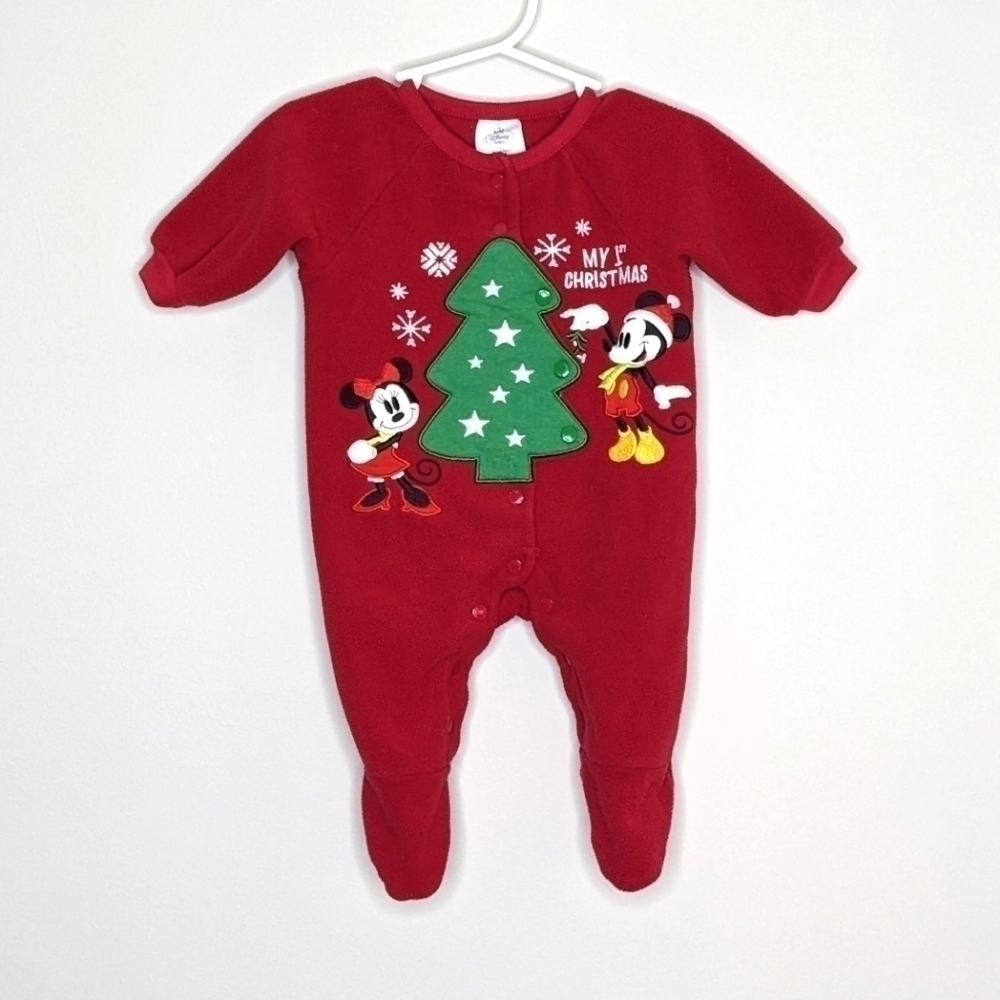 Disney Mickey Minnie Mouse Fleece 1st Christmas Footie 0-3m